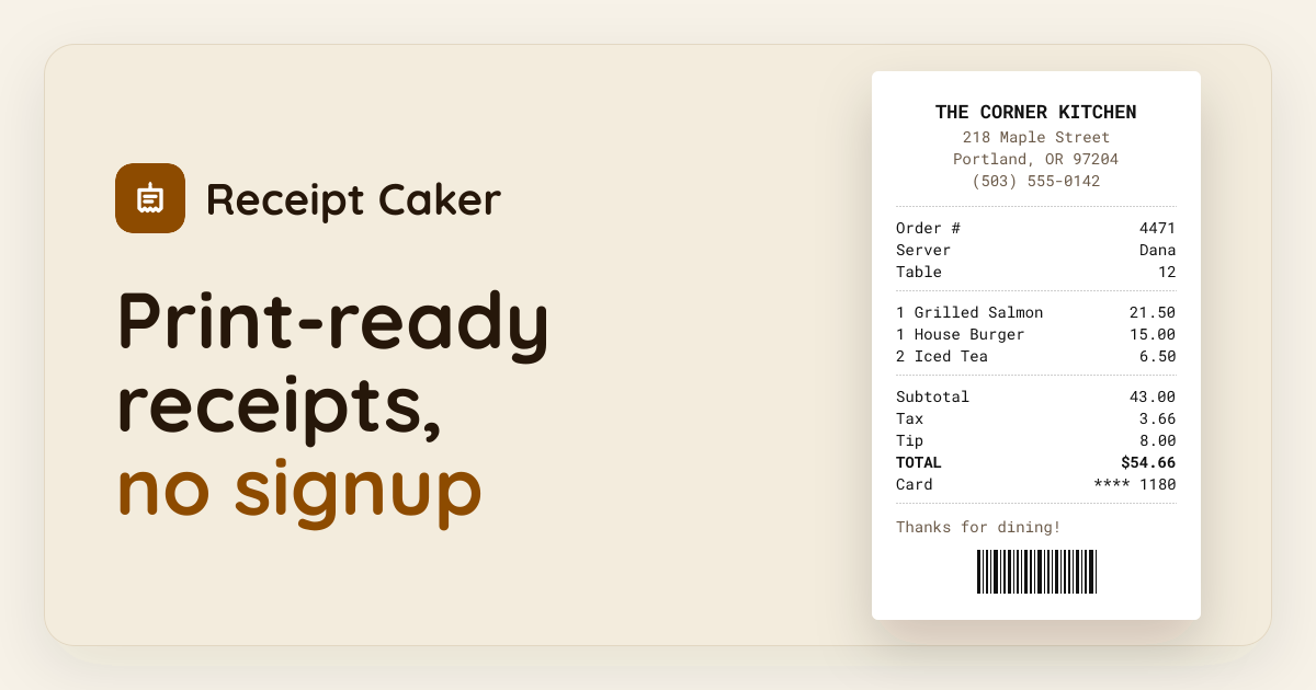 RECEIPT CAKER