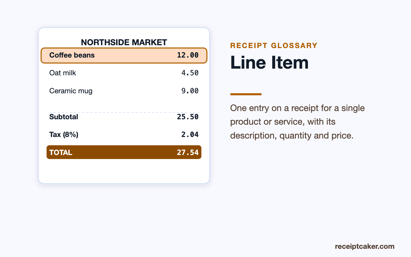 Receipt with a single line item highlighted