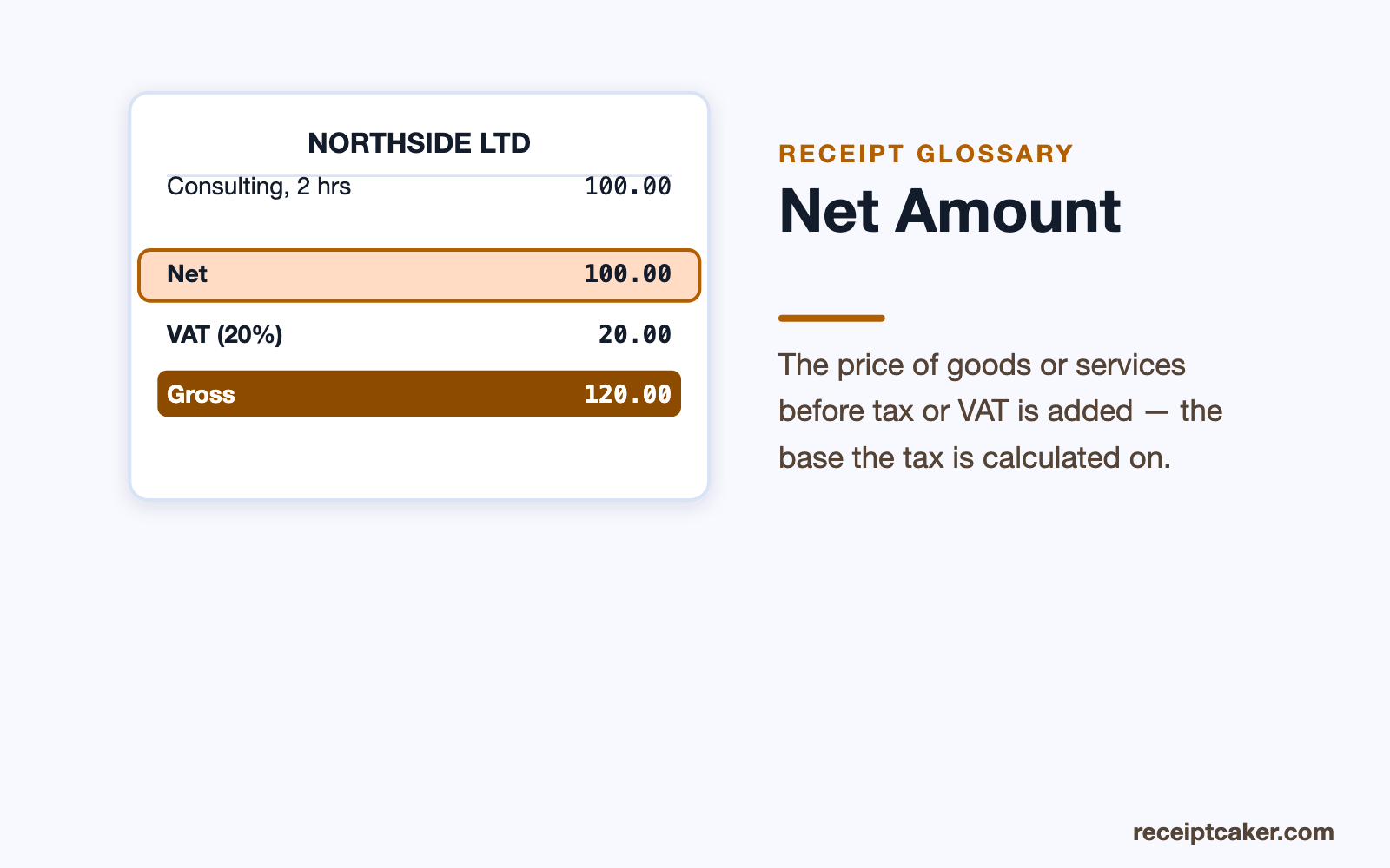 A VAT receipt with the net amount highlighted