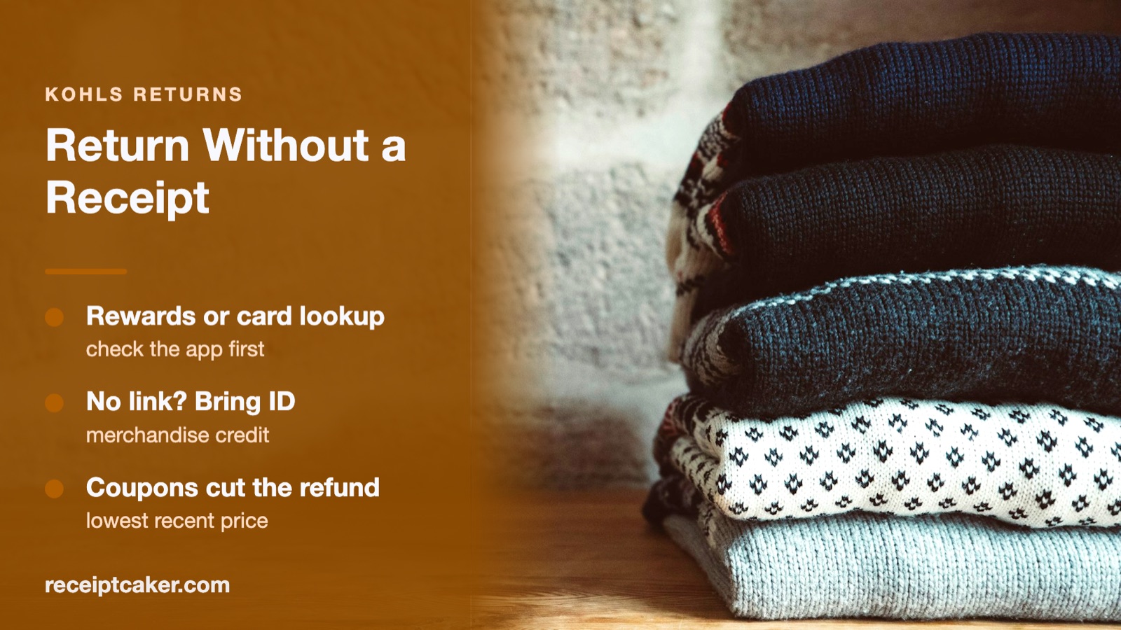 A neat stack of folded clothes, standing for a department-store apparel return